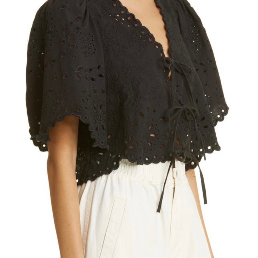 SEA NY Talia Eyelet Top Black L NEW sold out